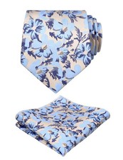 Men's 3.15 inch Flower Patterned Tie with Floral Printed Pocket Square Set