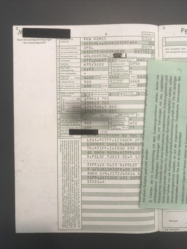 GM Opel Kadett E Caravan 4 Türer 1.6 Motor 75 PS 1990 Dokumente Abmeldung 11/03