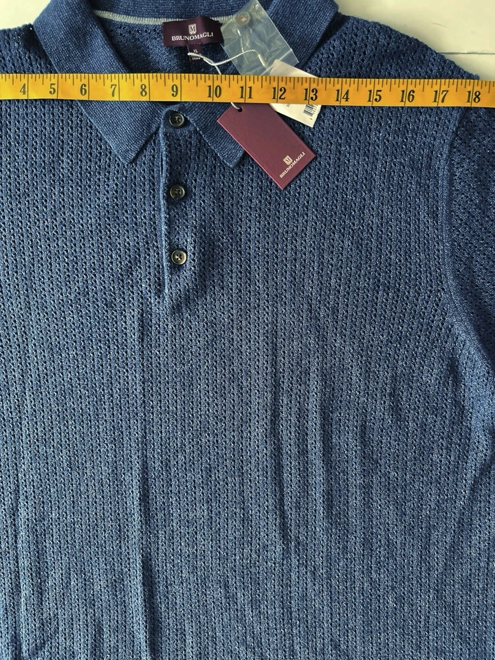  Camisa Polo Bruno Magli Tejida Hombres XL Azul Manga Corta Preppy Clásica Nueva con Etiquetas Foto 4 de 4