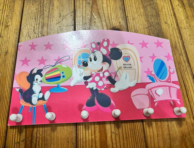 Disney Minnie Mouse Hakenleiste Holz Wandmontage 5 Haken 60x24 cm rosa/weiß