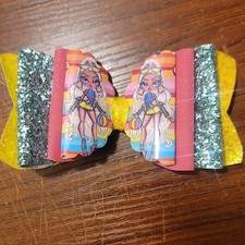 Rainbow Multicolor Glitter Bow Hair Clip for Girls, Pink Yellow, Party Accessory