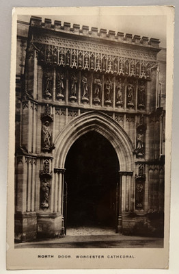 RPPC North Door, Worcester Cathedral, England, UK Real Photo Postcard
