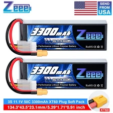 2x Zeee 3S Lipo Battery 3300mAh 11.1V 50C XT60 SoftCase for RC Airplane Heli Car