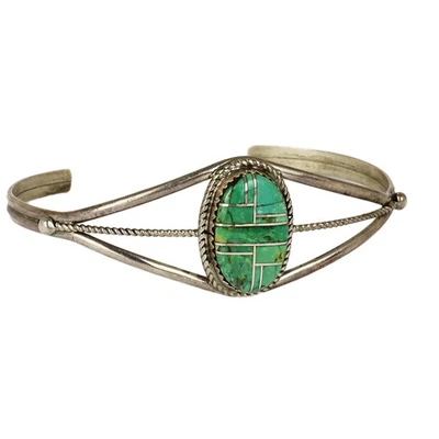 Women's Navajo Sterling Silver, Green Turquoise Cuff Bracelet - Image 1 of 2