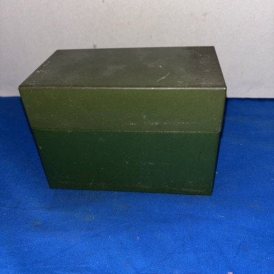 Vintage Ohio Art Olive Green Box With Dividers And Index Cards- Estate Find