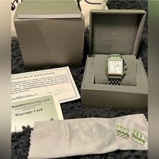 MICHELE Deco Diamond Accent Stainless Steel Quartz Watch Mother of Pearl Box