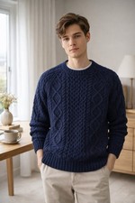 Polo Ralph Lauren Sweater Mens M Navy Blue Cable Knit Crewneck Minimalist Preppy
