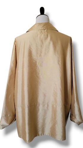FLAX Jeanne Engelhart Silk Jacket Taupe 2X 3/4 Sleeve A Line Lagenlook Gold - Picture 4 of 10