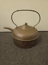 Large Antique Copper and Brass Kettle Collectible Decorative Item