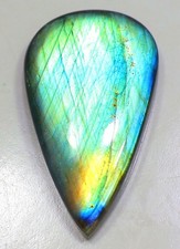 69 Ct 7X27X46 mm Natural Green Fire Labradorite Pear Cabochon Gemstone QY-153