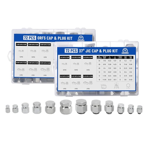 144 Pieces 37° JIC & ORFS Hydraulic Cap and Plug Kit Hose Tube Pipe Fitting Set - Picture 11 of 11