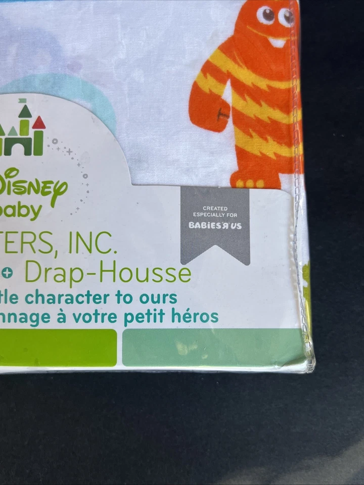 迪士尼婴儿怪物公司贴合婴儿床床单 28x52 Sulley Mike NIP 已停产 — 第 3/4 张图片