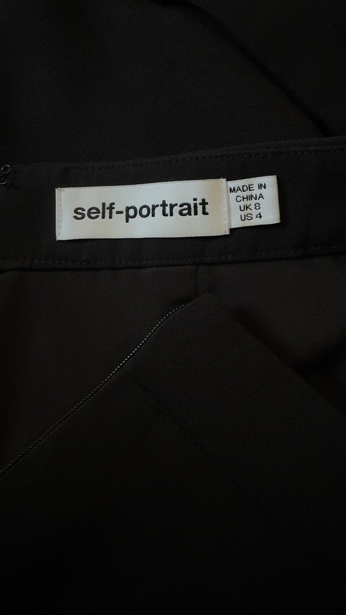 SELF PORTRAIT Crepe Front Zip Split Trousers Slim Pants Pleats Black Size US 4 View 6
