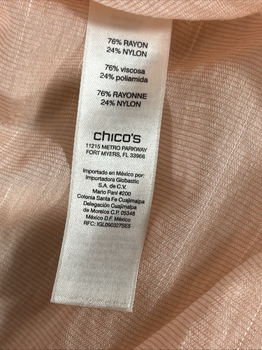 Chico’s Size 0 Button Down Blouse Light Peach Tab Sleeves Rayon Front Pockets - Picture 6 of 8