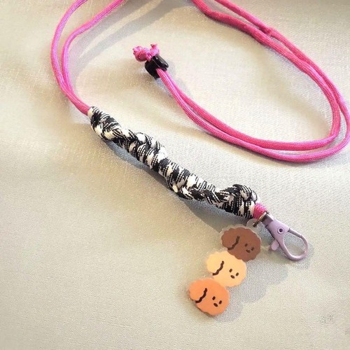 Handmade Paracord Smartphone Shoulder Strap Pink Black Toy Poodle Face Charm Adj - 第 1/5 張圖片