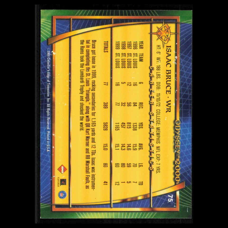 Isaac Bruce #75 2000 Collectors Edge Odyssey St. Louis Rams Football Card NFL NM - Image 2 of 3