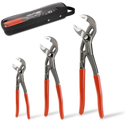 HAUTMEC 3 PCS Water Pump Pliers Set, Fast Adjustable Tongue and Groove Red 