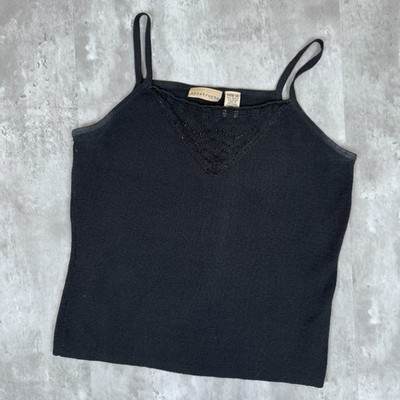 Vintage Apostrophe Tank Top Womens M Black Beaded Embroidered Basic Y2K