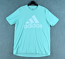 Adidas Shirt Men's L Green Aeroready Big Logo Short Sleeve Tee NEW