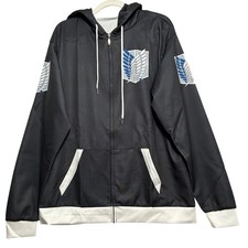 Chaqueta con Capucha Negra Anime Cremallera Attack on Titan Para Hombre Talla Grande Nueva Sin Etiquetas