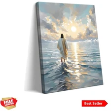 Jesus Canvas Wall Art, Christian Wall Decor of Jesus Walking on Water, Inspir...