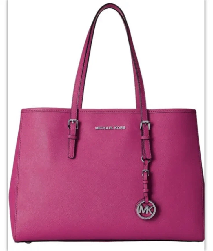 MICHAEL KORS JET SET EAST FUSCHIA PINK SAFFIANO LARGE SATCHEL BAG