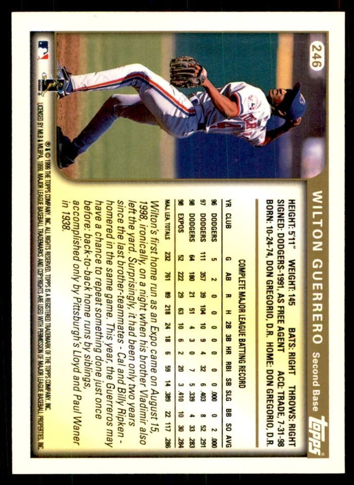 1999 Topps Wilton Guerrero Montreal Expos #246 - Image 2 of 2