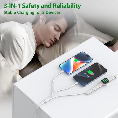 3 in 1 USB Cable For Apple Watch Charger 9/8/7/6/5/4/3/2/1 iPhone 16 15 14 13 12 - Picture 5 of 9