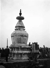 Wuhan China, people gathered around chorten-style monument OLD PHOTO