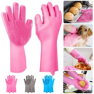 Magic Gloves Dish Washing Silicone Rubber Scrubber Cleaning