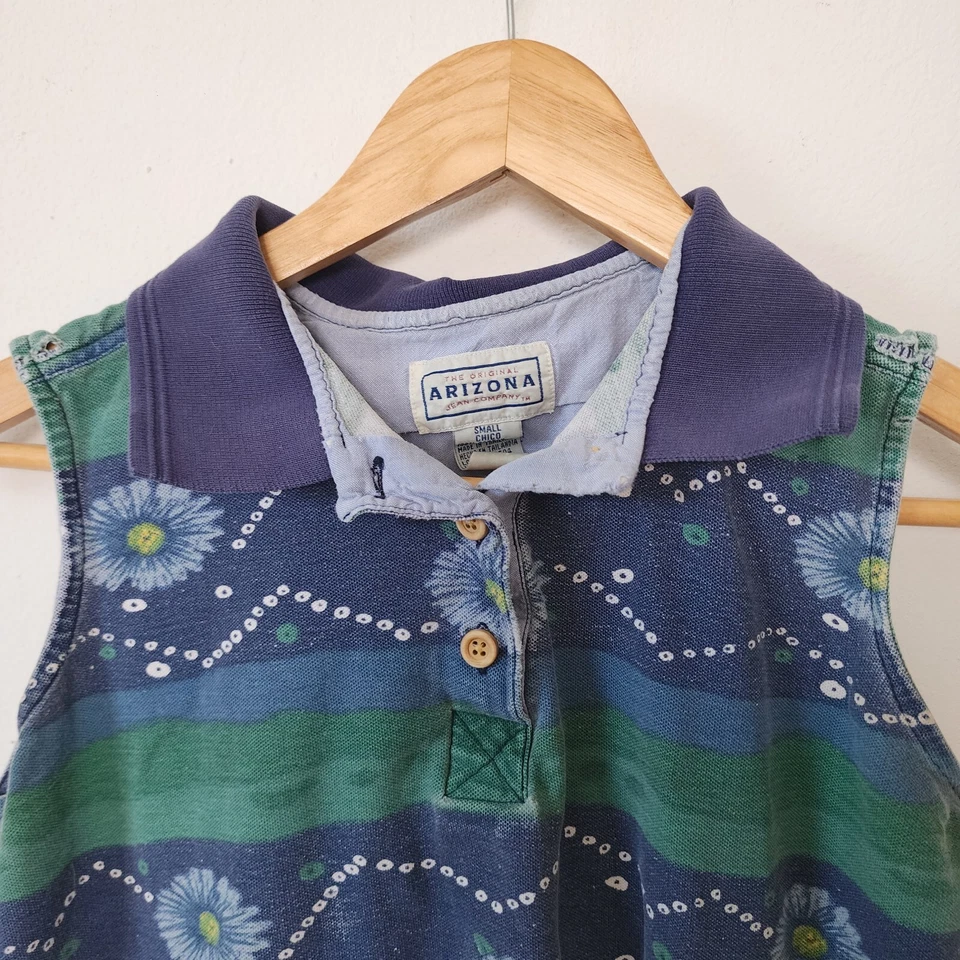 Vintage 90s Cotton Arizona Womens Small Floral Sleeveless Polo Tank Striped - Изображение 2 из 4