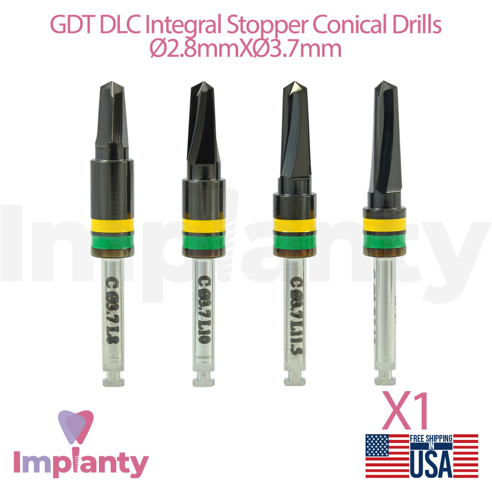 Dental DLC Conical Integral Stopper Drills Ø2.8mmXØ3.7mm Stainless ...