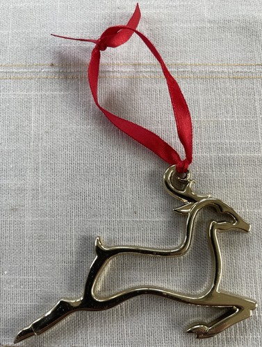 Lenox Reindeer Christmas Ornament Gold Tone Cut Out 3.75 Inch Holiday Signed - Picture 2 of 5