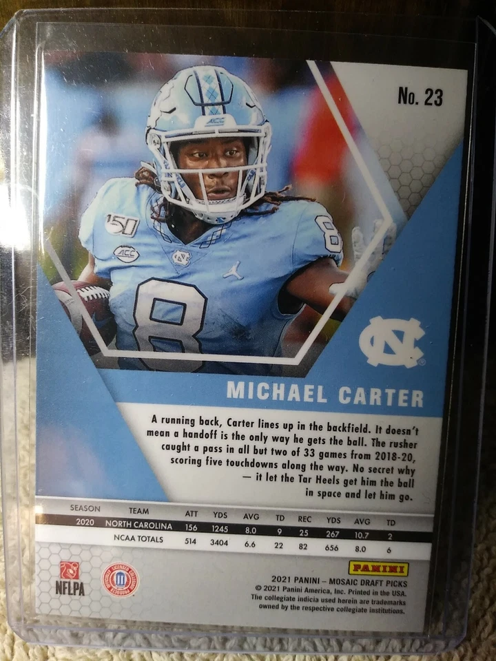 2021 Panini Mosaic Draft Picks Michael Carter Base RC New York Jets NC #23 - Image 2 of 2
