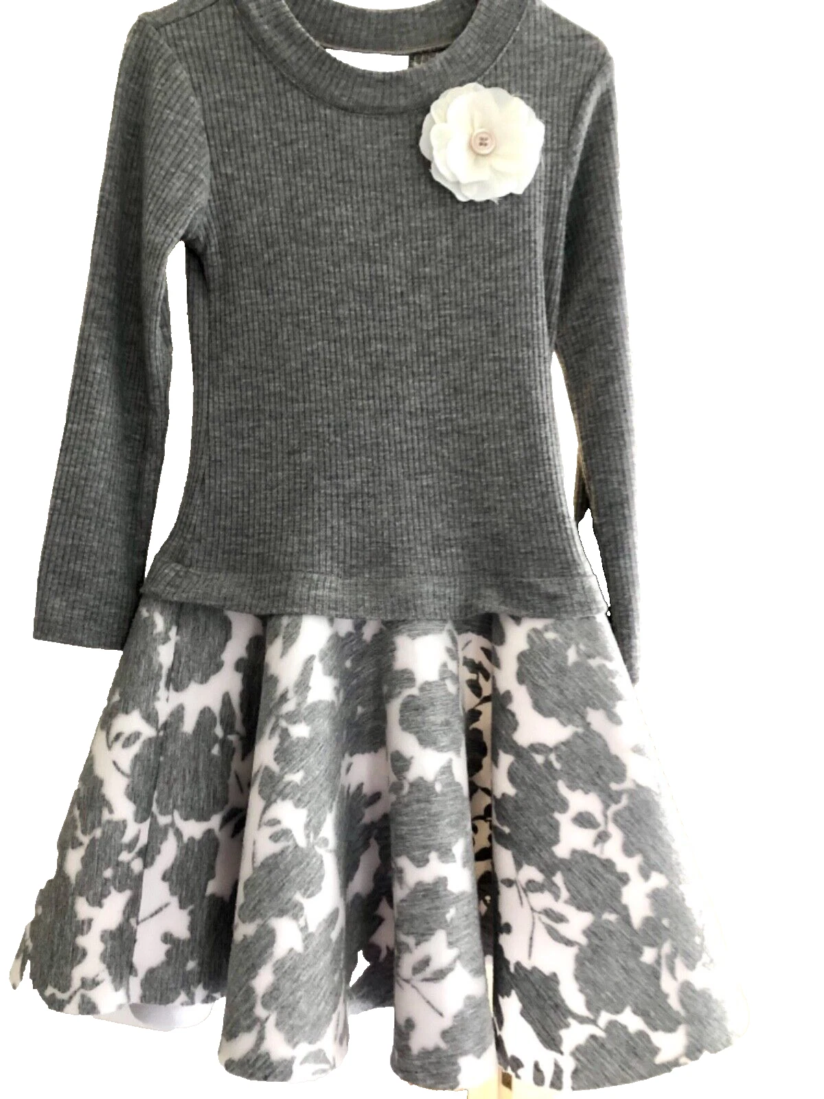$52 Girls Bonnie Jean LightGray White Flower Tailored Fancy Holiday Size 5 Mint