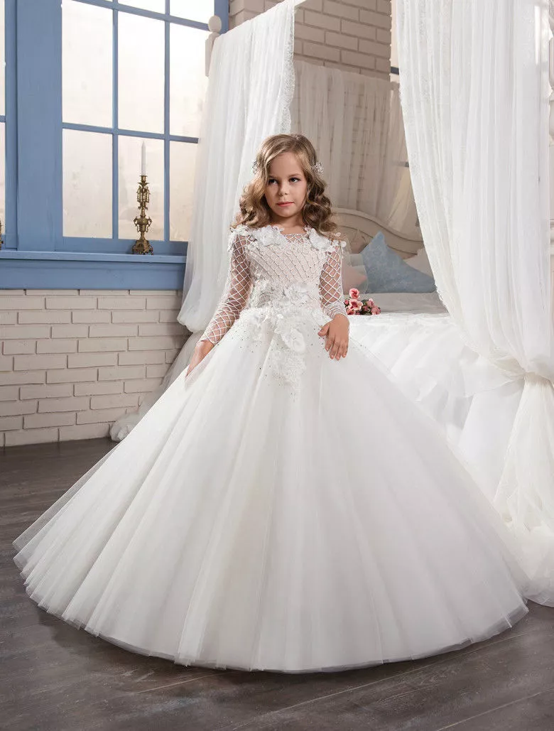 Princess First Communion Dresses Flower Girl Dresses Kids Wedding Birthday  Gown | eBay