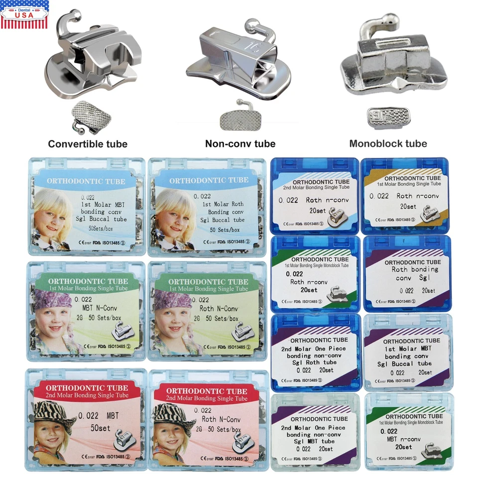 CREATIVE tubos de ortodoncia Dental Orthodontic Buccal Tube 1st 2nd Molar MBT Roth 022