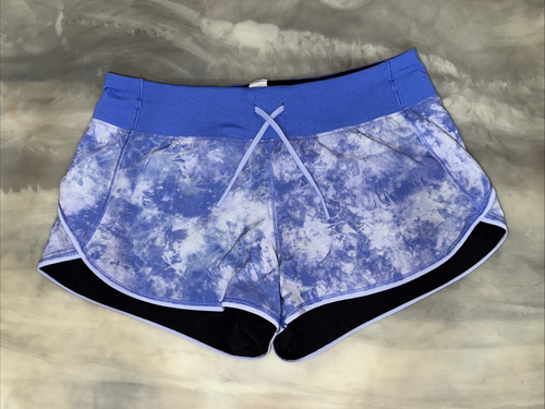 Ivivva Lululemon Speed Shorts Blue Gray Print 2” Inseam Girls Size 14