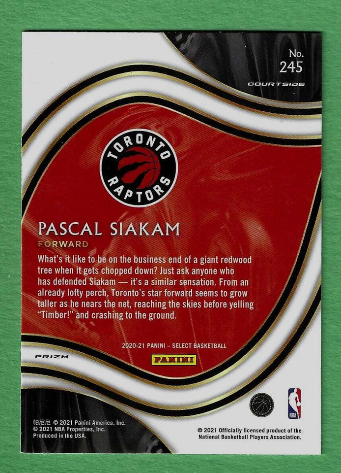 Pascal Siakam 2020-21 Panini Select 245 Courtside RED ORANGE SHIMMER PRIZM - Image 2 of 2