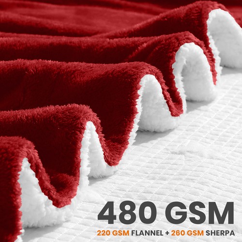480 GSM Heavy Sherpa Fleece Blanket Soft Warm Sofa Bed Throw Faux Fur Blanket UK - Picture 16 of 132