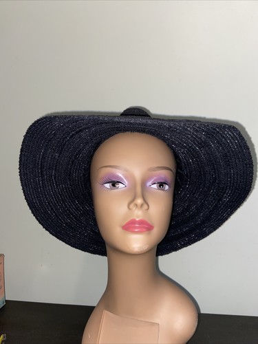 Nuovo cappello Free People nero western tesa larga pizzo marrone cravatta di corda taglia M - Foto 9 di 15