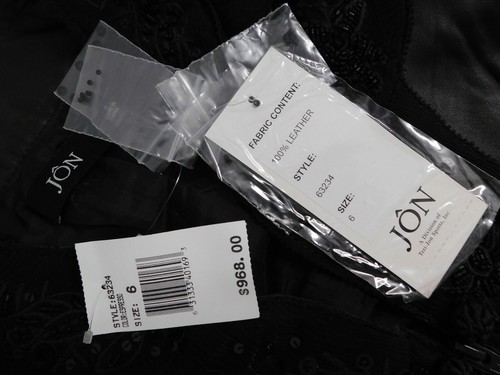 New Jon $968rt Brown Leather Beaded Sequin Jacket sz 6 - Picture 4 of 5