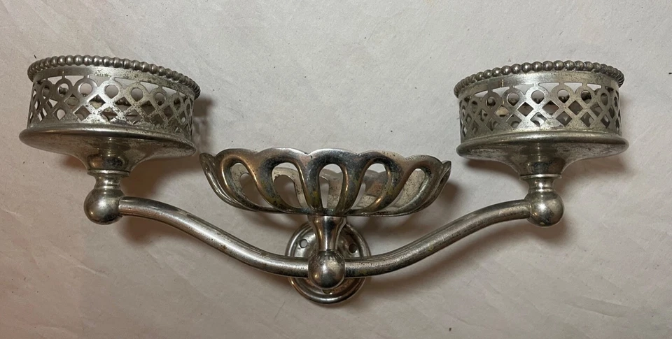 Antigua placa de níquel industrial latón baño accesorio de pared jabonera portavasos Foto 3 de 4