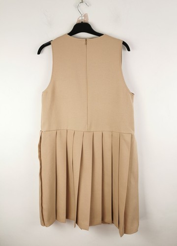 BNWT Olive Clothing UK S/M Women's Beige Deep V Neckline Pleated Lined Dress. - Picture 2 of 6
