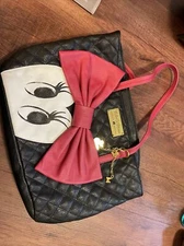 disney store minnie mouse signiture tote bag purse black pink 15