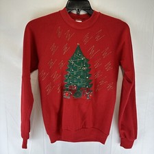Jerzees Red Christmas Sweatshirt - Kids Sm - Christmas Tree Sweater  Presents