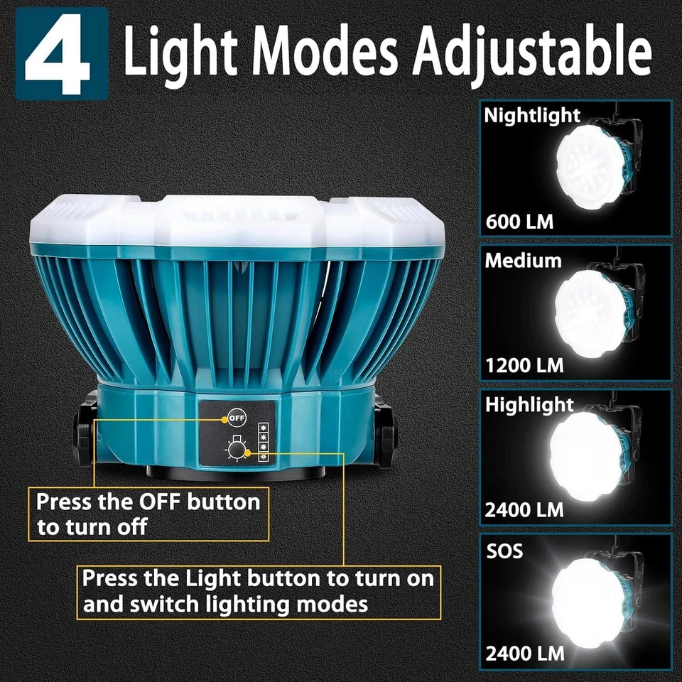 LED Camping Lantern Compatible with Makita 18V Battery 2400LM 24W LED Work Light - Image 3 of 4