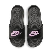 Nike VICTORI ONE Women's Black Pink Logo CN9677-002 Basic Active Slides