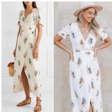 Madewell Floral Corsage Midi Dress Cream Ruffle Sleeve 12 Cottage Boho Milkmaid