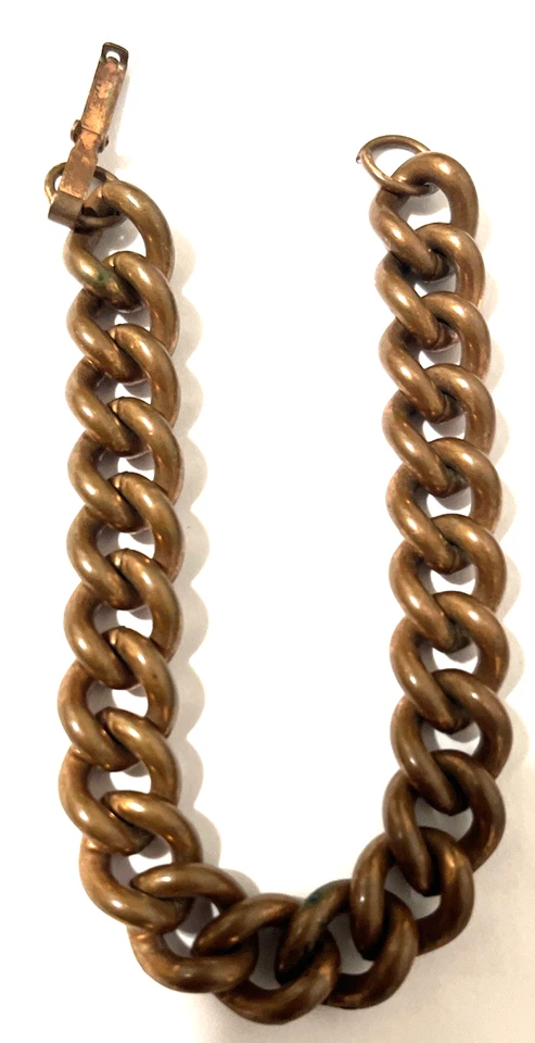 复古旧链纯色铜男士手链 7 英寸弯链 — 第 3/4 张图片